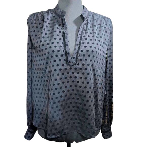 LOFT Women’s Medium Black Sheer Polka Dot Long Sleeve Blouse Dressy Top - Picture 3 of 11